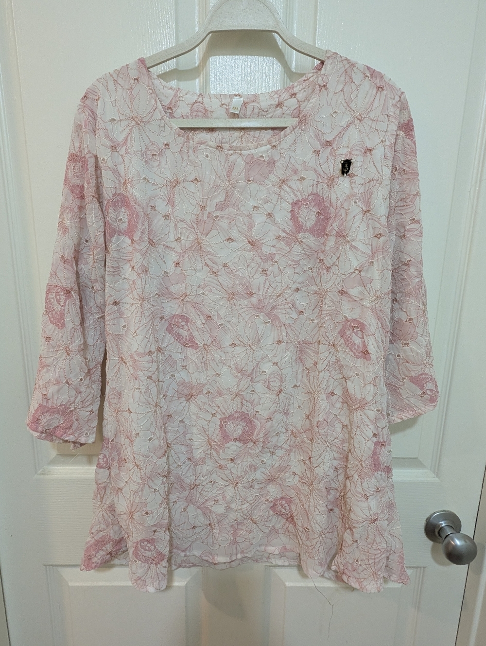 Soft Pink Floral embroidered Lace Overlay Blouse